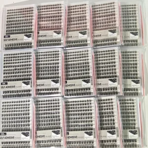 Factory Price Press on DIY Cluster Lashes Pre Glue Eyelashes Self Adhesive Lash Trays Pre Cut Segment Lash Extension