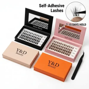 Factory Prices Handmade Mocha Brown Pre glued No Glue Reusable Waterproof Synthetic Hair Eyelashes Clusters Custom Black Box