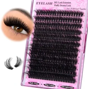 Factory Private Label 200D DIY Cluster Lashes Kit Big Tray D Curl 14-20mm Mixed Length Ultra Soft Eyelash Kit
