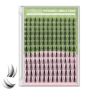 Fairy Manga Cluster Lashes 144pcs 12 Rows DIY Eyelash Extension Kit Customized Background Paper Card Invisible Band