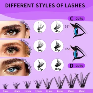 Fake Eyelash Style Cross Border D Curl 30P-100P Hot Melt Flower Hair 14 Row Set for Foreign Trade