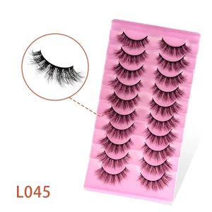 Fake Eyelashes L045 Hot Melt Self Adhesive 3D Effect Reusable Synthetic Fiber Cruelty Free Customizable Packaging Eyelashes