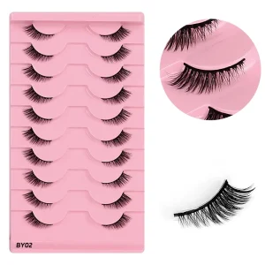 False Cat Eye Eyelashes 10 Pairs of Clear Band Half Lashes Faux Mink Lashes Set Bulk Foxy Eyelashes