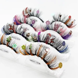 False Colored Glitter Green Eyelashes Gold Green Christmas Colorful Lashes Glow in Dark Bulk Dramatic Glitter Lashes