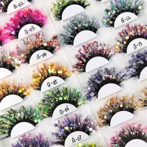 False Colored Glitter Green Eyelashes Gold Green Fluorescence Sequins Colorful Lashes Glow in Dark Bulk Dramatic Glitter Lashes