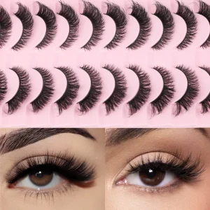 False Eyelash 10 Pairs 3D Faux Mink Lashes Soft Wispy Natural Vegan Eyelashes Makeup