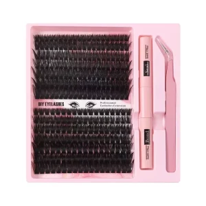 False Eyelash Extension Set Segmented Eyelashes Synthetic Hair Full Strip Semi Handmade DIY Professional Lash Tweezers Black