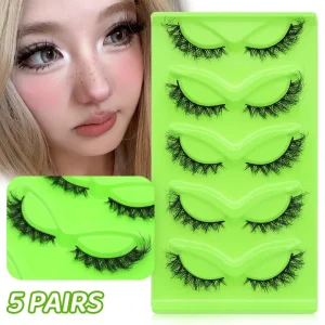False Eyelashes 5 Pairs 3D Faux Mink Cat Eye Lashes Soft Fluffy False Eyelash for Daily & Party Full Strip Eyelashes