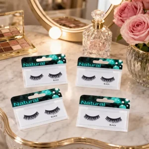 False Eyelashes Demi 101 Black Full Volume Rounded Strip Cotton Band Human Hair Wispy Lashes Natural Look 25mm 4 Pack