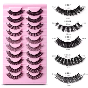 False Lash Suppliers 7 Pairs Natural Wispy Cat Eye Lashes Synthetic Hair Angel Wing Full Strip Cruelty Free Reusable