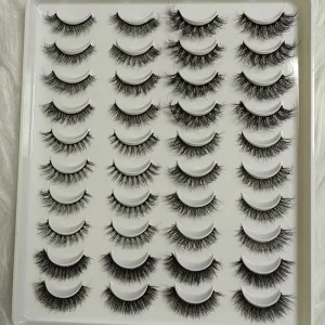 False Lashes Pack Natural Look Wispy Fake Eyelashes 20 Pairs Cat Eye Lashes Wispy Faux Mink Spike Manga Eyelashes 5 Styles Mixed