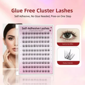 Fast Application Self adhesive Cluster Lashes Glue free DIY Individual Eyelash Extensions Soft PBT Fiber Lashes Private Label