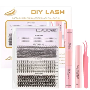 Faux Mink Eyelashes DIY Pre-Cut Segmented Lash Extensions Set with Bond and Sealant