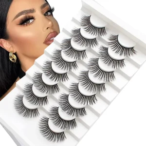 Faux Mink Eyelashes Factory Direct 3D Handmade Fluffy Eyelashes 8 Pair Full Strip Set Lashes Packaging