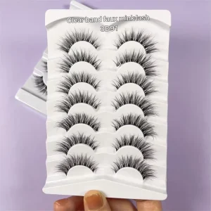 Faux Mink Eyelashes Private Label Natural Reusable Comfortable 5d Clear Band Synthetic Faux Mink False Eyelashes