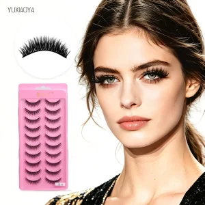 Faux Mink Lashes 10 Pairs Fake Eyelashes for Makeup Natural Reusable Human Hair Extensions Models Beauty Lashes