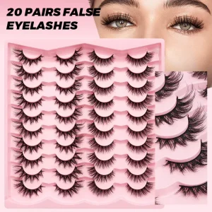 Faux Mink Lashes 20 Pairs Fake Eyelashes for Makeup Natural Reusable Human Hair Extensions Models Beauty Lashes