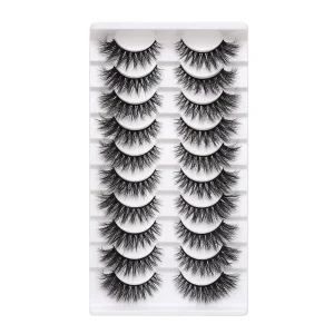 Faux Mink Lashes Artificial Soft 8D Volume Natural Curly for 15-20mm Cruelty Free Eyelashes Set 10 Pairs