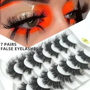 Faux Minks Eyelash Strips Vendor Thin 7 Pairs Lashes in Super Fluffy Wispy Dense 5D Effects Lashes