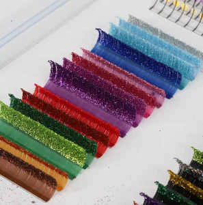 Festival Glitter Colored Individual Lash Natural Black Eyelash Extension Single Lashes Customized Package Glitter