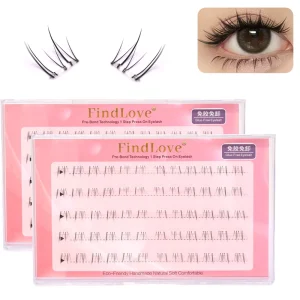 FindLove 新款热门下睫毛黑色自粘式5排软纤维舒适佩戴持久簇状睫毛