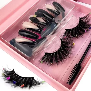 Fingernails Toenails Tweezers Eyelash Glue Nail Package Fluffy Press on Nails Eyelash False Mink Eyelash Nails Sets