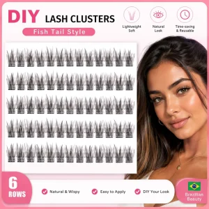 Fish Tail DIY Lash Clusters Kit with Tweezers Wispy Natural False Eyelashes Custom Logo No Need Glue
