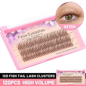 Fishtail Fan Eyelashes Length 8 16mm to Choose 12D Fish Tail Lash Clusters Brown Individual False Lashes Extension