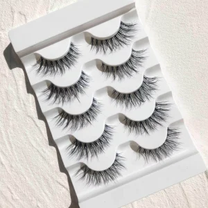 Five Pairs Set 5 Packs 3D Fluffy Faux Mink Clear Band Lashes Invisible Band Eyelashes