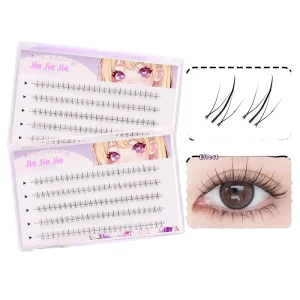 Flame Single-Cluster Segmented Lower Eyelashes, Natural, Transparent Stem, Full Strip
