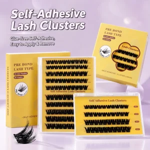 Fluffy Cluster Lashes No Glue Press on Handmade Black Adhesive Strip with Custom Logo Lightweight Comfortable