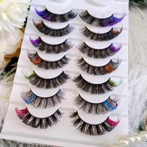 Fluffy Colored Eye Lashes Color Faux Mink Eyelashes Private Label Colorful Faux Mink D Curl Lashes