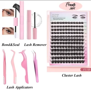 Fluffy Lash Clusters with Waterproof Bond and Seal Tweezers Kit DIY at Home Wispy Lash Clusters Kit Individual Lashes Kit
