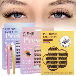 For 100 Cluster Segment DIY Pre bond False Eyelash Extension Kit Natural Voluminous D Curl Glue Free Reusable Lashes