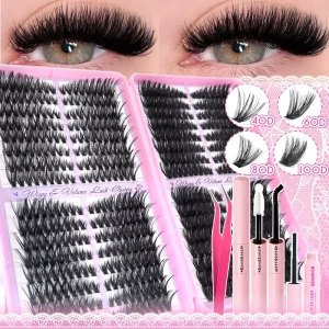 For Cross Border European American False Eyelashes 40D 60D 80D 100D Mixed Style Thick Curved Sectional Lashes Plastic Black