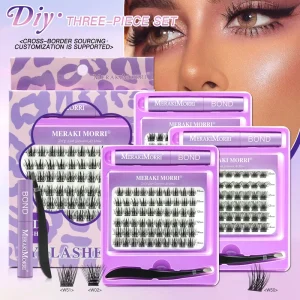 For Handmade Custom Logo Faux Mink Wispy Individual Cluster Lashes Kit Vendor Diy Lash Extension Private Label Eye