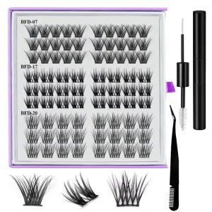 For Premium DIY Individual Lash Kit with Soft Elastic Stem Cluster Lashes Fiber 30D 40D 50D Bond and Seal Remover Set
