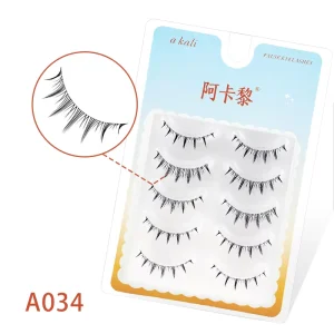 Foreign Trade A034 Natural Full-Strip Handmade Reusable High-end Fiber False Eyelashes 0.05/0.07mm Thickness Customizable