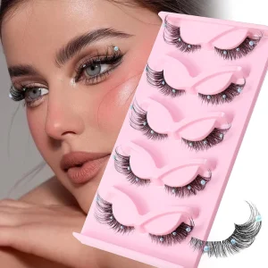 Fox Eye Cat Eye Glitter Shimmery Transparent Stem Pearl Lashes False Eyelash 5 Pair Set QIANMEI QM-04469 Stage Decoration