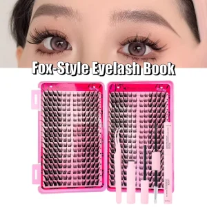 Fox Style Lash Book Slanted Large Capacity Segmented Lashes Dense Natural Black Stem False Eyelashes