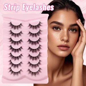 Full Faux Mink Strip Lashes Natural Fluffy Strip Eyelashes Super Fine Invisible Clear Band Private Labels