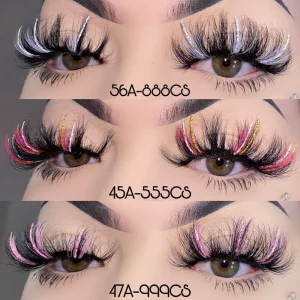 Full Strip False Eyelashes With Color 15mm 20mm 25mm Pink Blue Green White Glitter Mink Colored Lashes Private Label