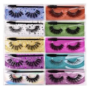 Full Strip Synthetic False Eyelashes Natural Curly Voluminous Double Eyelid Support Pair Pack with Disposable Lash Wand