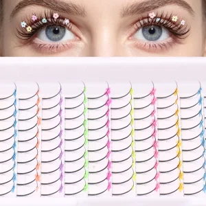 Glitter Colorful Shiny Eyelashes Extension Friendly Beginner Clusters 12Rows Lashes Lightweight Easy Apply Cosplay Spike Lashes