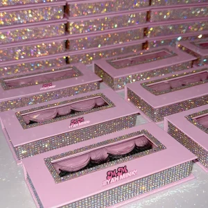 Glitter Diamond Eyelash Packaging Box with Fluffy 15mm 25mm 100% Real Mink Eyelashes Lashes Vendor