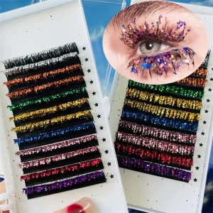Glitter Eyelash Extension Mix Lash Tray 0.15 Dd Natural Long Soft Korea PBT Fiber Colorful Handmade Custom Eyelashes