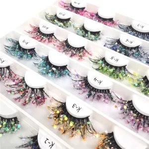 Glitter Eyelashes Long Dramatic Colorful Lashes Decorative Fake Eyelashes for Halloween Cosplay Makeup