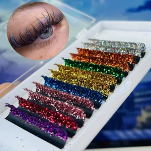 Glitter Lash Extension Trays Color Eyelash Premade Fans Mix Trays Individual Color Lashes Vegan Cruelty Free Natural Long