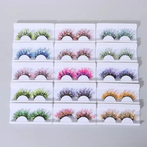 Glitter Lashes Fluffy Colored Eyelashes Dramatic Handmade Decoration Eye Lashes Set for Halloween Cosplay