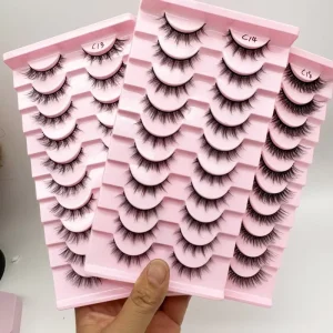 Glitter Lashes Natural Fluffy Half Lashes Faux Mink Korean PBT Fiber 10 Pairs 12mm Mink Eyelashes